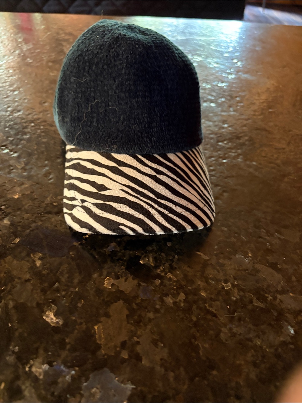 Black Baseball Cap with Zebra Print Brim